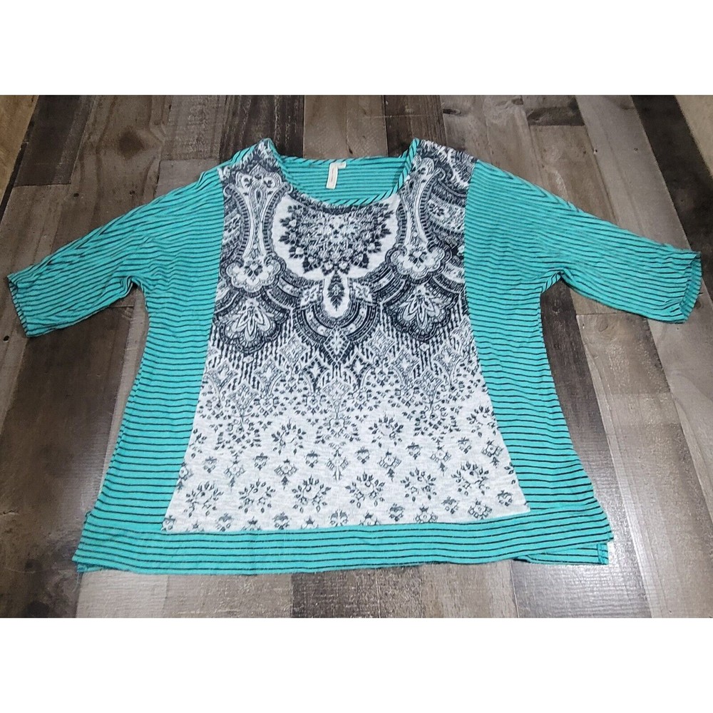 Susan Lawrence Women's Striped Pattern Bedazzled Top Blue Size XL